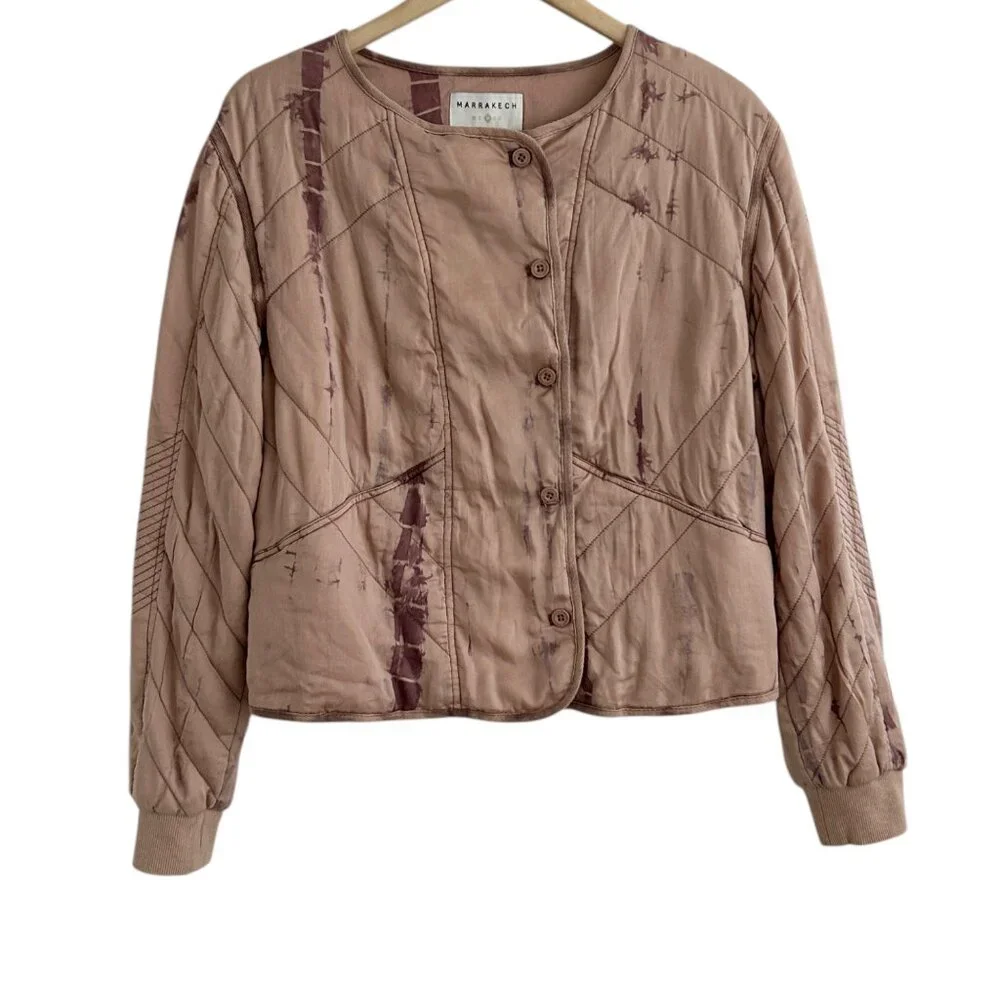 Marrakech Anthropologie Soft Quilted Tie Dye Bomber Moto Jacket NWT (M)